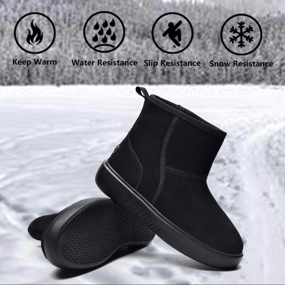 New Womens Winter Fur Lined Suede Ankle Snow Boots Black - Picture 5 of 7